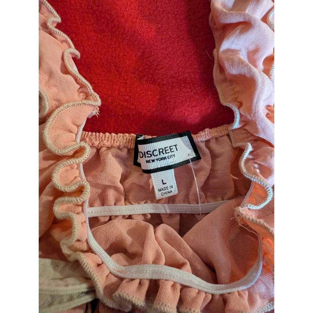 Discreet NYC Ruffles All Over Camisole Stretchy Bows Sz Large Pale Pink Coquette - Picture 2 of 4